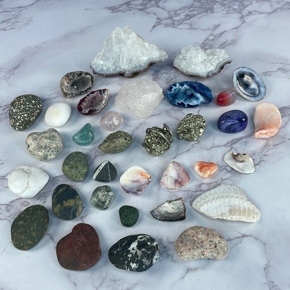 Quartz Pyrite Geode Seashell Stones Collection - Picture 2 of 8